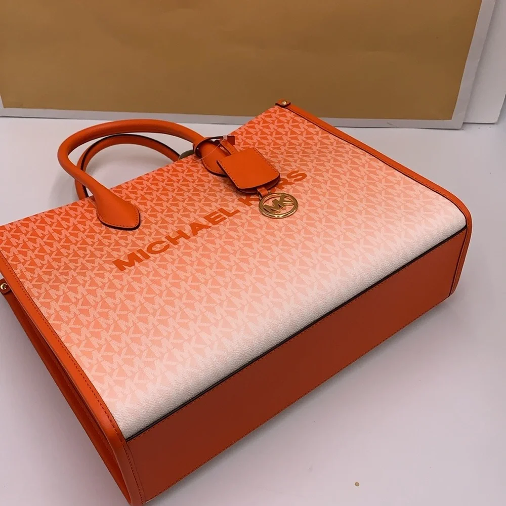 Michael Kors Mirella Medium Ombré Logo Tote Bag Poppy  NWT